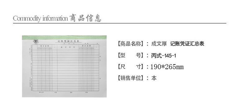 成文厚145-1 通用记账凭证汇总表 190*265mm 50张/本