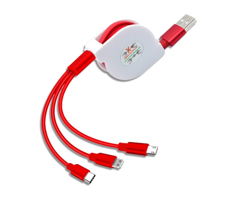 USB MIRCO+lightning charger cable  retractable R