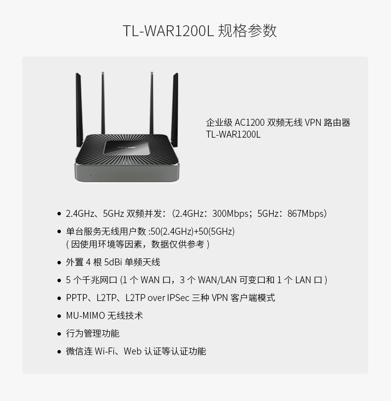 TP-WAL-1200L千兆无线企业路由(无线70台/有线30台)