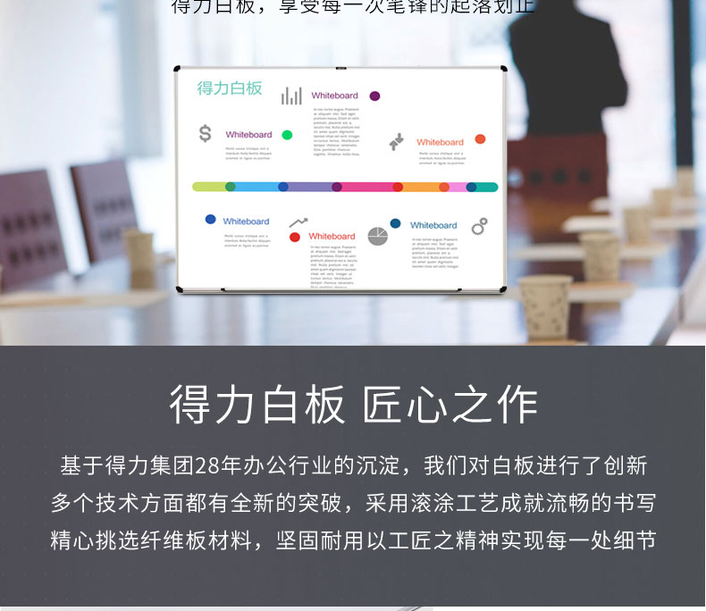 得力(deli)90*60cm磁性办公教学会议白板悬挂式写字板黑板33369