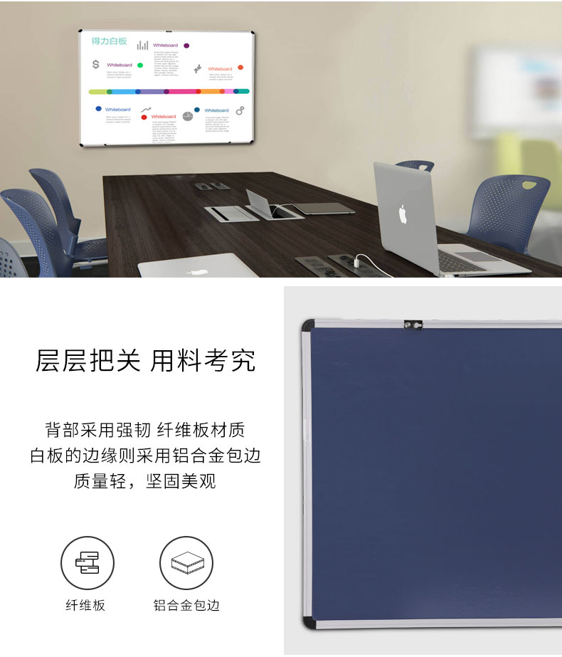 得力(deli)90*60cm磁性办公教学会议白板悬挂式写字板黑板33369
