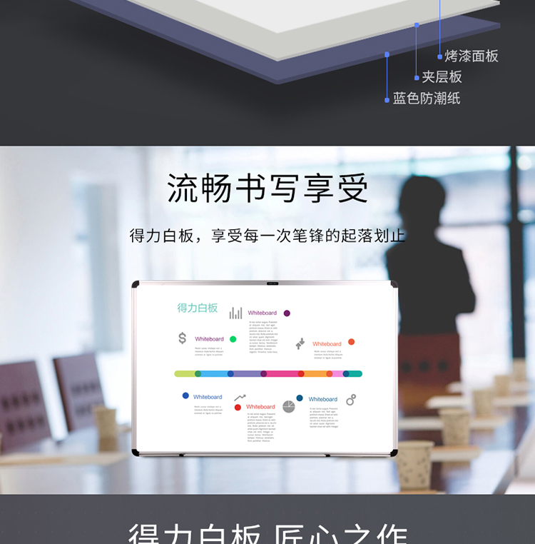 得力（deli) 90*60cm磁性办公教学会议挂式白板悬挂写字板黑板 92608