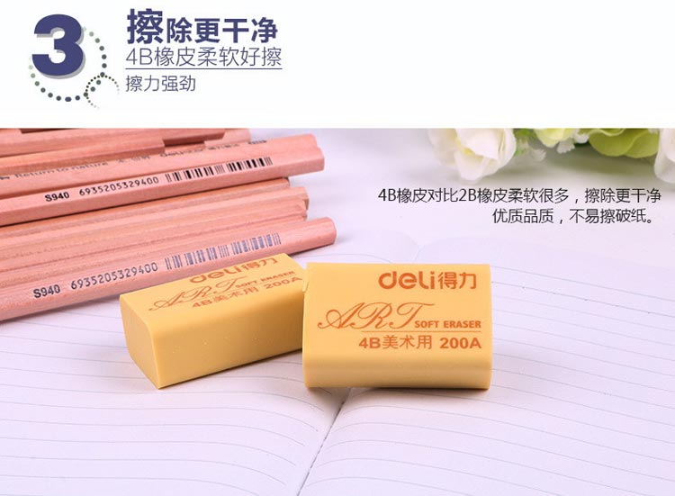 得力（deli）7535 美术专用橡皮擦 4B 30块/盒