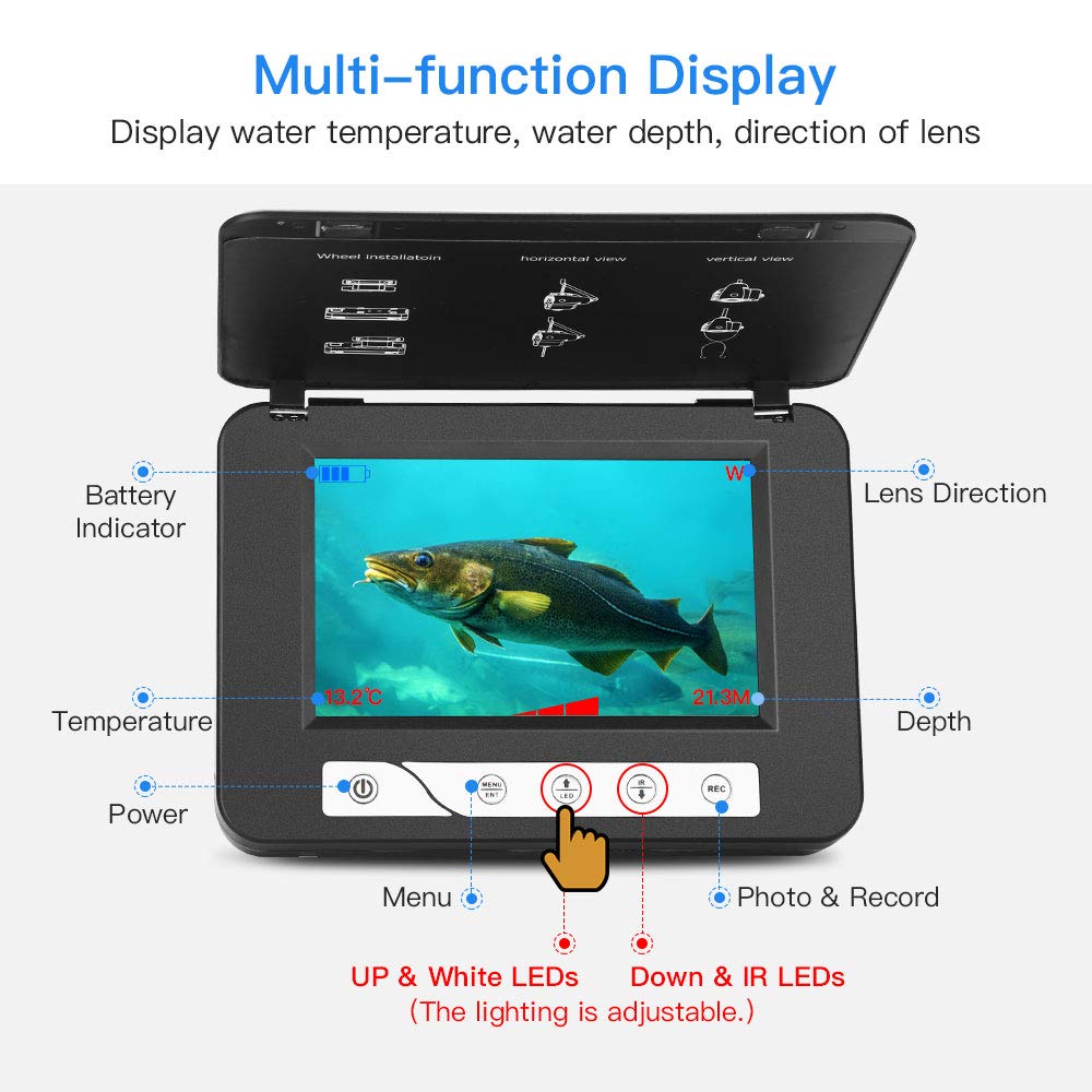  Eyoyo Underwater Fishing Camera, Ice Fishing Camera Video Fish  Finder Upgraded 720P Camera 12 IR Lights, 1024x600 9 inch Screen w/DVR  Function for Sea, Lake, Boat, Ice Fishing (30m+DVR) 