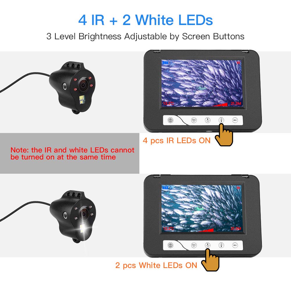 Portable Underwater Fishing Camera, 30 Adjustable IR and White LED