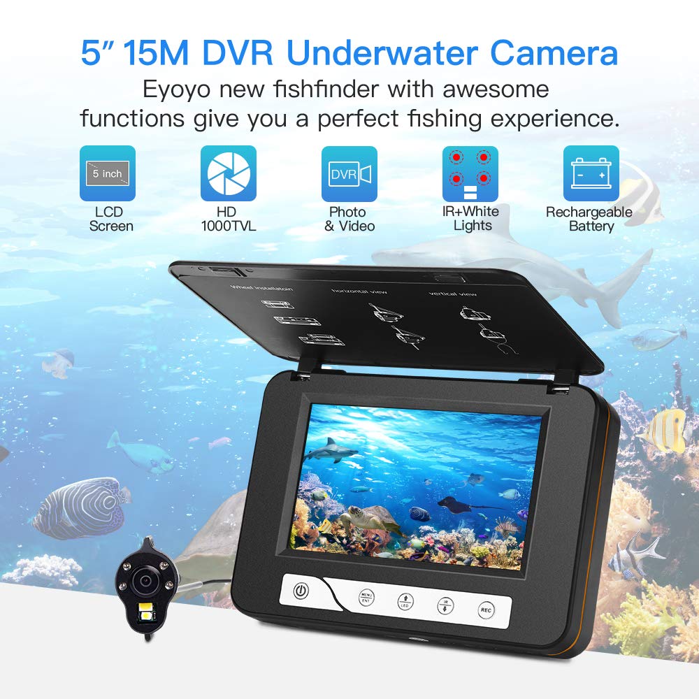 Eyoyo Underwater Fishing Camera, Ice Fishing Camera Portable Video Fish  Finder, Upgraded 720P Camera w/ 12 IR Lights, 1024x600 IPS 7 inch Screen,  for Ice, Lake, Boat, Sea Fishing (15m), Fish 