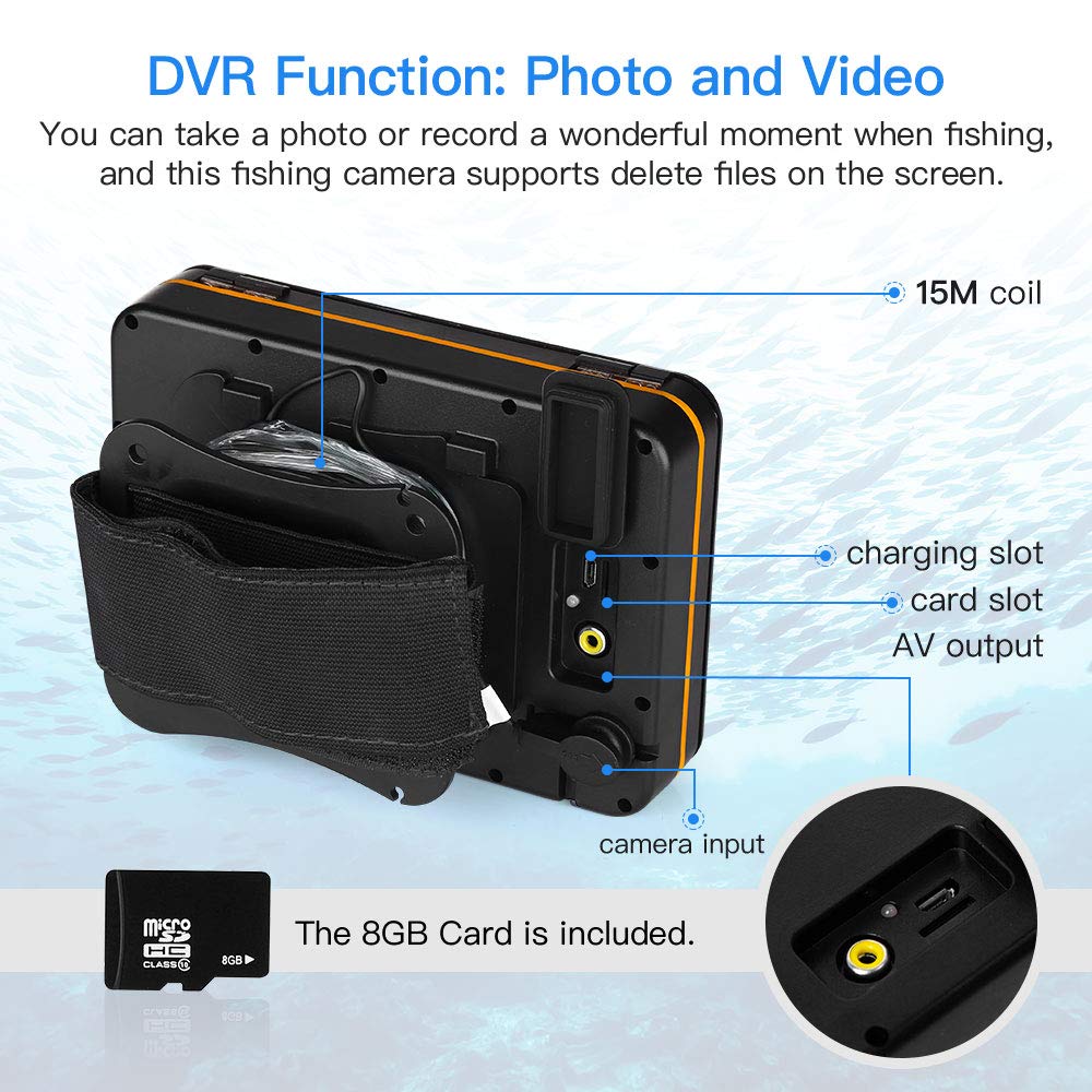 Eyoyo EF07R 30M Fishing Camera Video Fish Finder 7 LCD Monitor 1000TVL  Camera 12pcs IR LED DVR+8GB for Ice Lake Boat Fishing - AliExpress