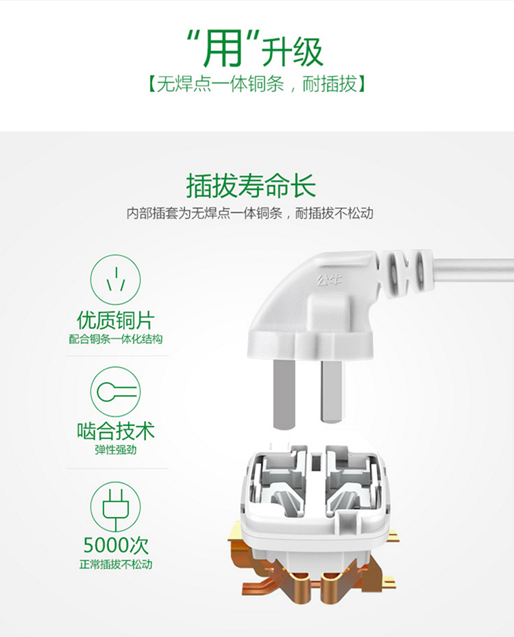 公牛（BULL）GN-109K 总控电源插座 6孔 10米 新旧款随机发货