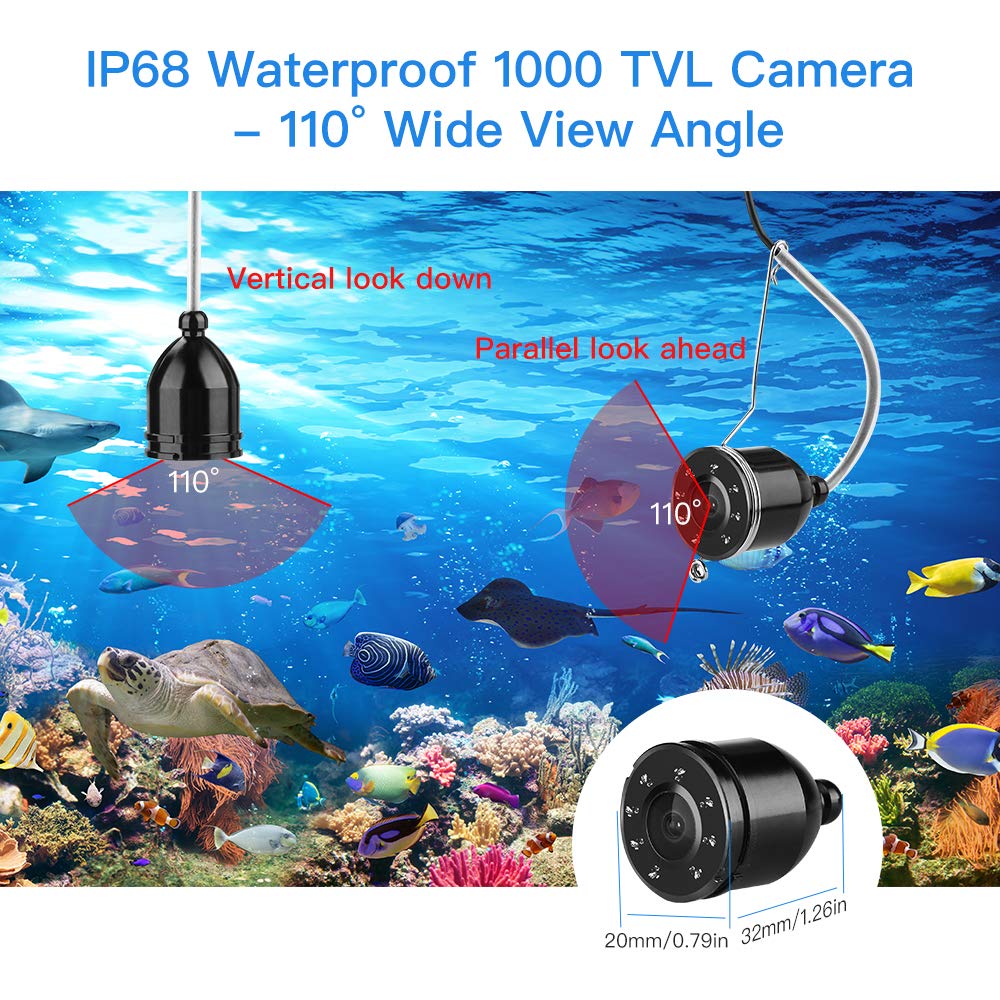 OVETOUR Underwater Fishing Camera Portable 100FT Wired Fish Finder Camera HD 1000 TVL Infrared LED IP68 Waterproof Camera with 4.3 Inch AHD Display for Ice Lake Boat Kayak Fishing