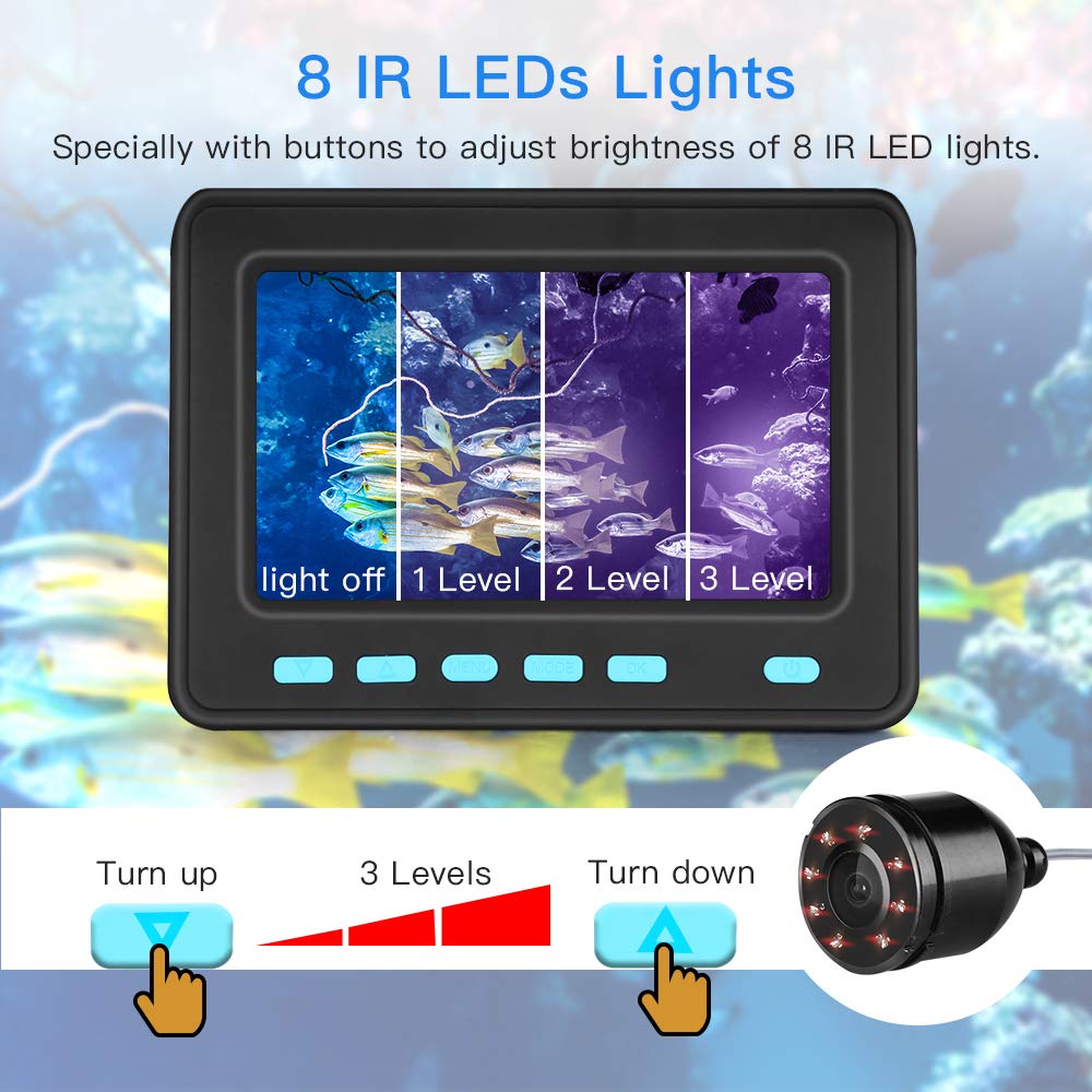 4.3 Inch 15M LCD Monitor Underwater Fish Finder 6PCS IR LED Ice