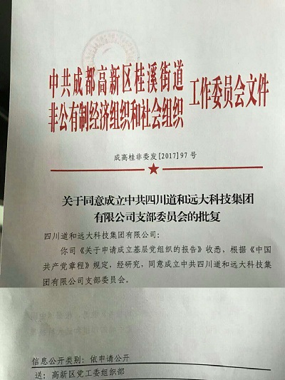 组织建设 道和远大集团获准成立中共党的支部委员会