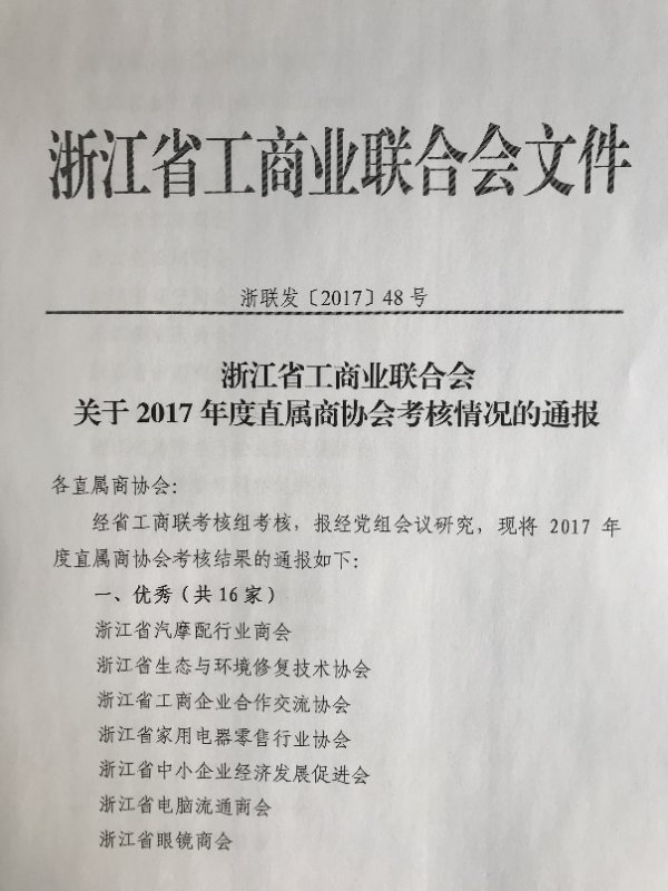 浙江省四川商会荣获浙江省工商联“2017年度优秀商会”荣誉称号