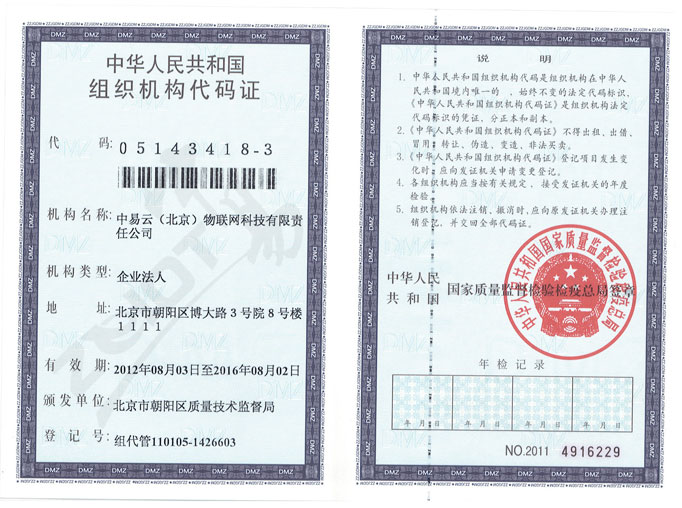 中易物联-组织机构代码证