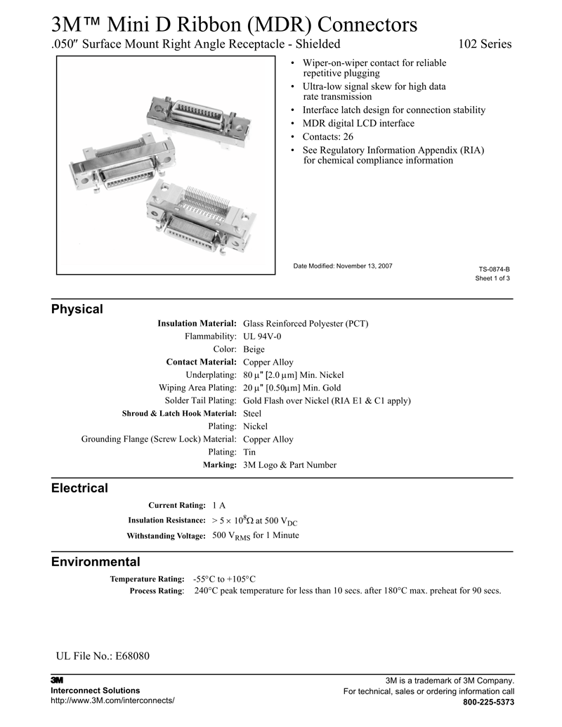 3M™（MDR）连接器102系列