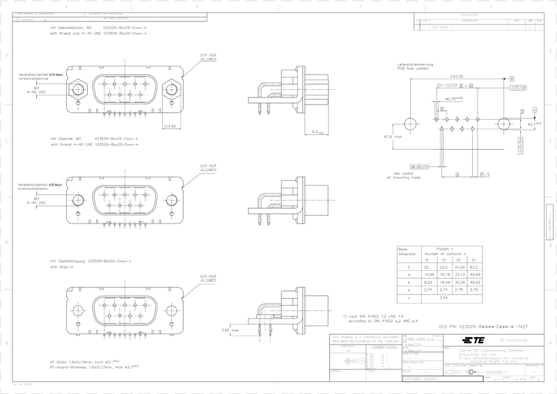 TE  PCB D-Sub 连接器 2-1393480-1