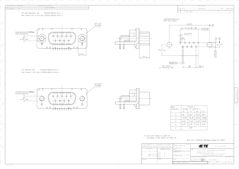 TE  PCB D-Sub 连接器 2-1393480-1