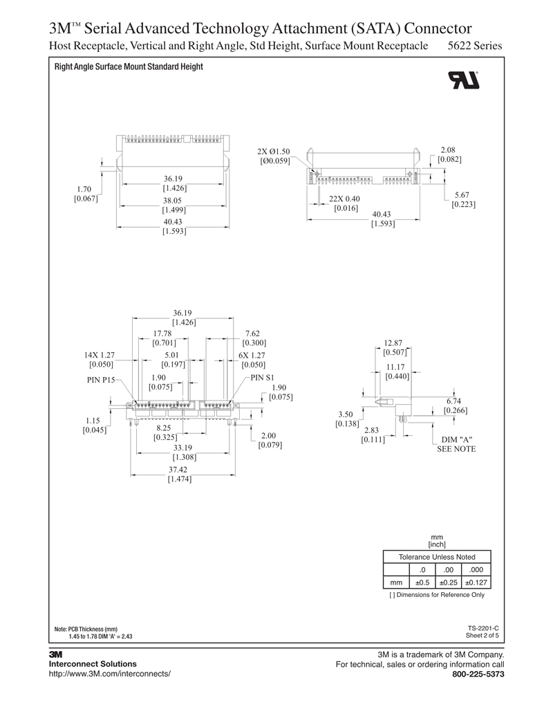 3M™串行高级技术附件（SATA）连接器，5622系列