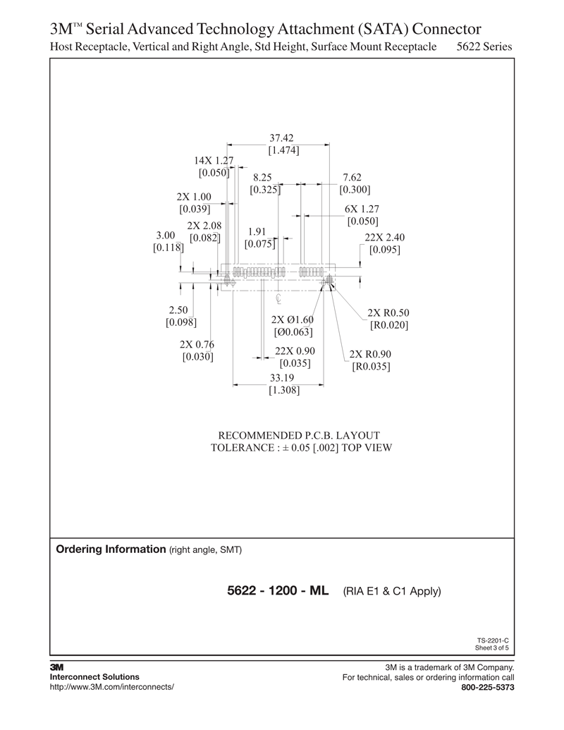 3M™串行高级技术附件（SATA）连接器，5622系列