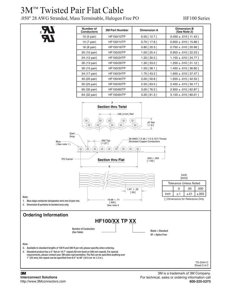 3M™双绞线扁平电缆，HF100系列