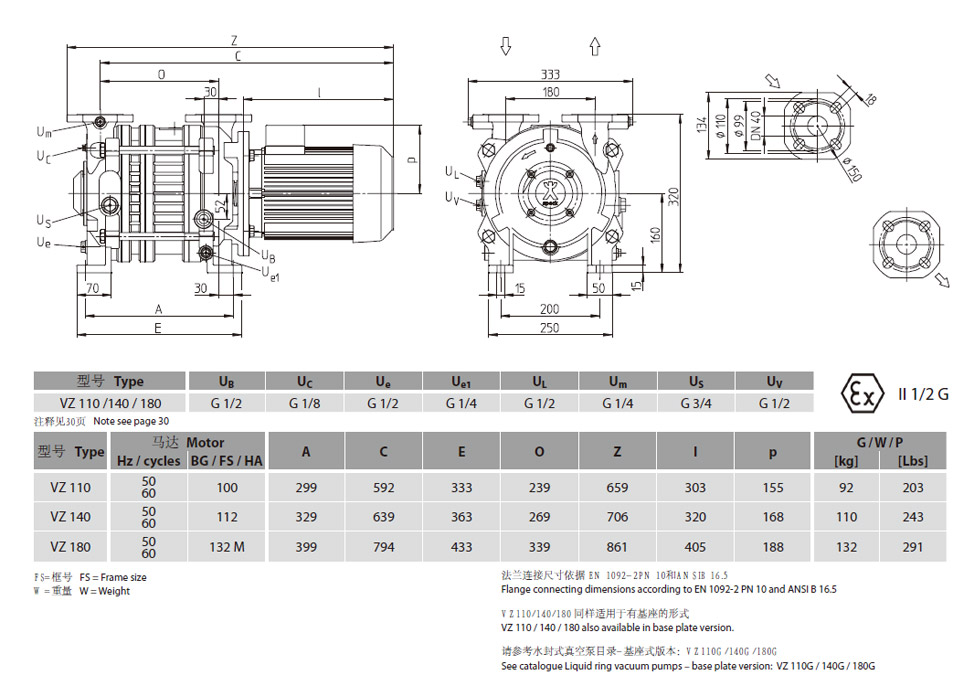 水環(huán)真空泵VZ-110,VZ-140,VZ-180圖案說明