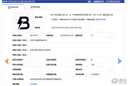 北汽申请闪电形状新商标 或换品牌新logo 北汽申请闪电形状新商标 或换品牌新logo
