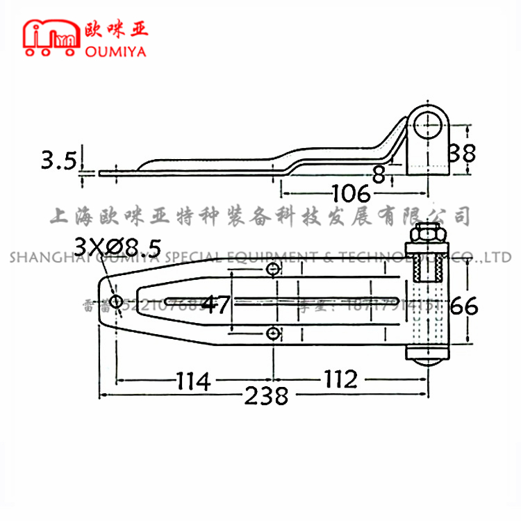 中型后门铰链 072238AS 不锈钢