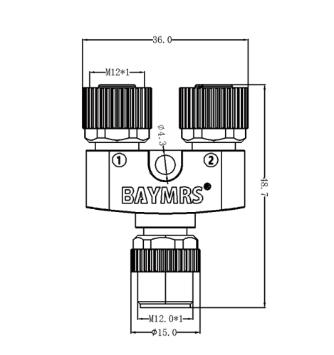 Y型連接器 現場接線 M12（插針）-2M12（插孔）