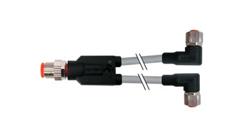 Y型连接器 M12-2M12 双端预铸线                          M12（插针）直出-2M12（插孔）90°