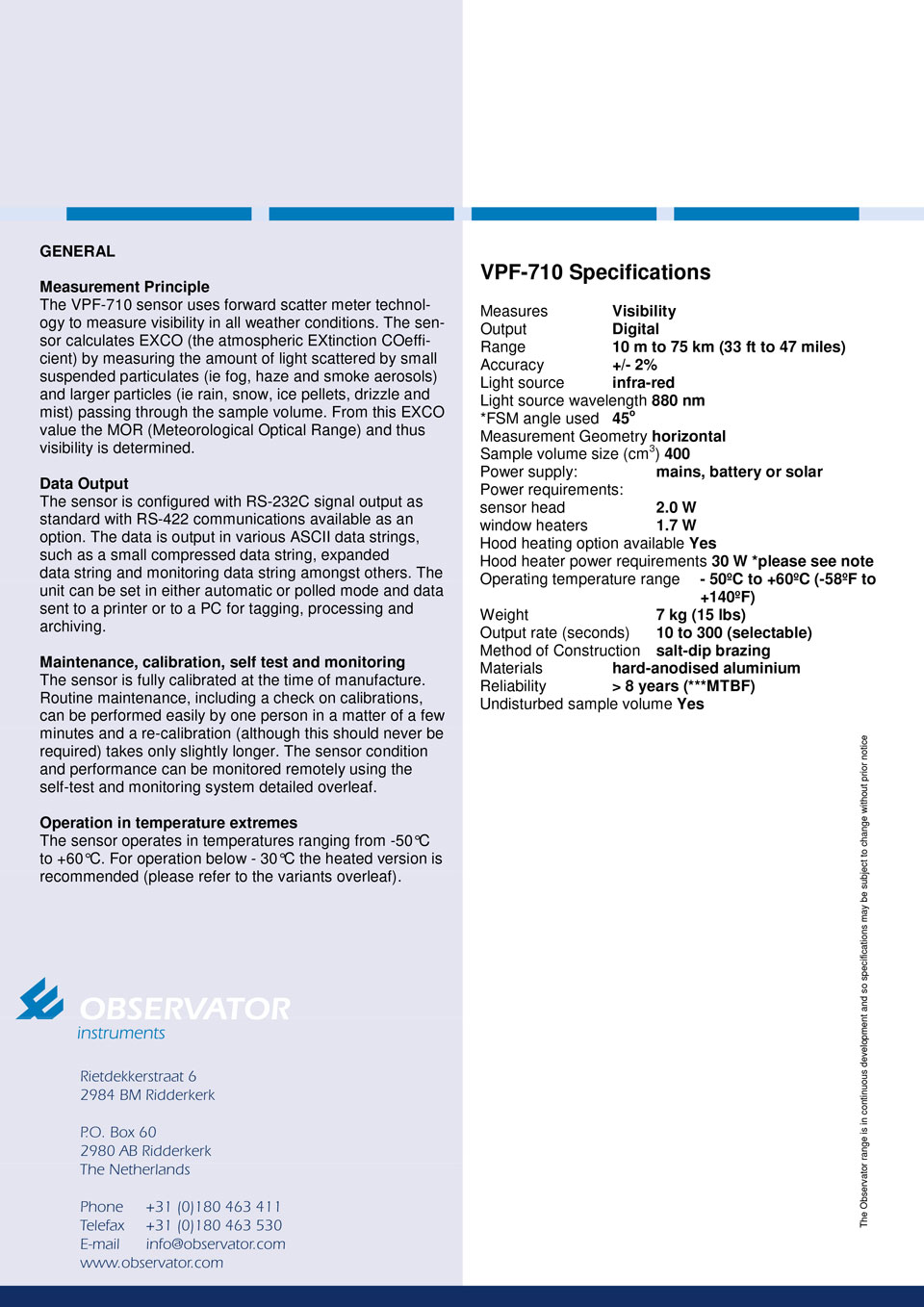 VPF HSS Visibility sensor VPF-710