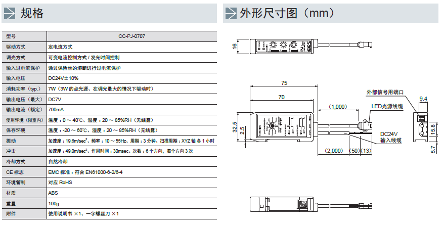 点光源专用紧凑型控制器CC-PJ-0707