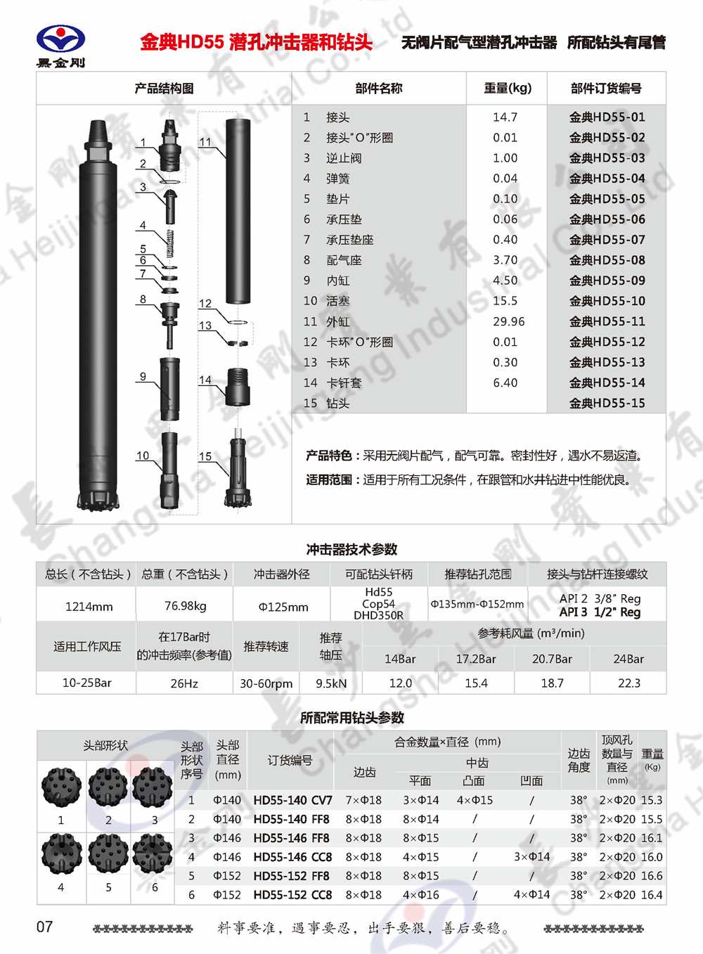 HD55  高风压潜孔冲击器