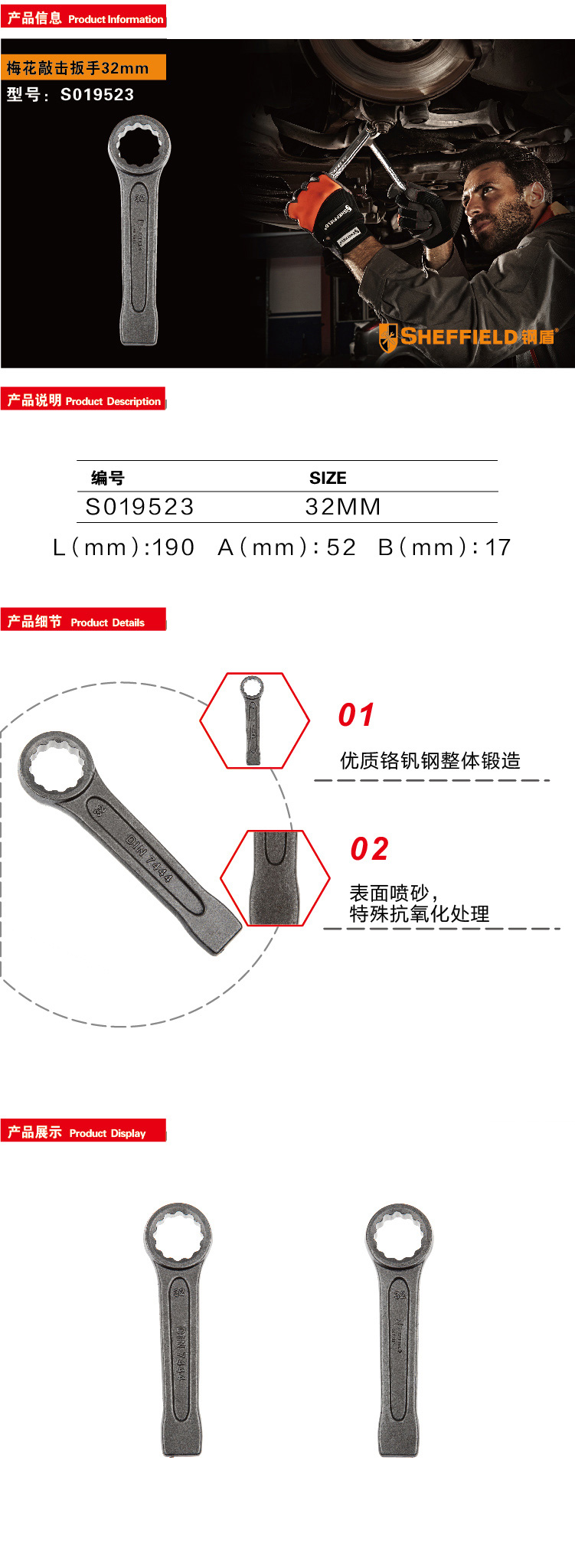 钢盾梅花敲击扳手32mm/1把