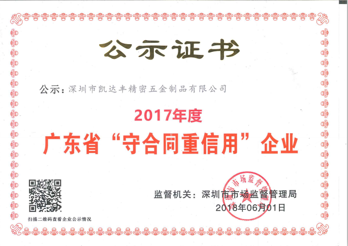 热烈祝贺公司获得2017年度广东省“守信用重合同”企业称号