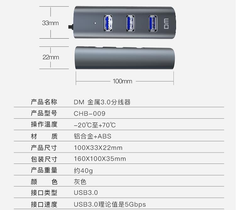 DM-CHB009 120CM  USB3.0HUB [深灰色]