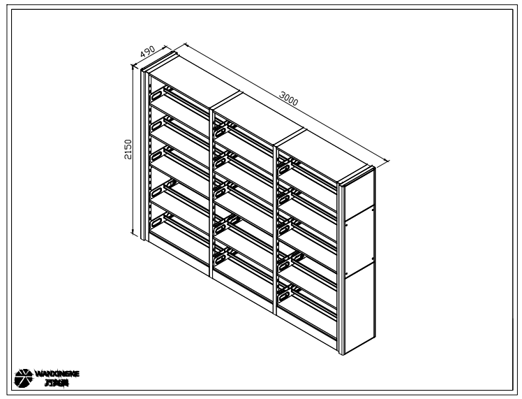 三节五层双面书架
