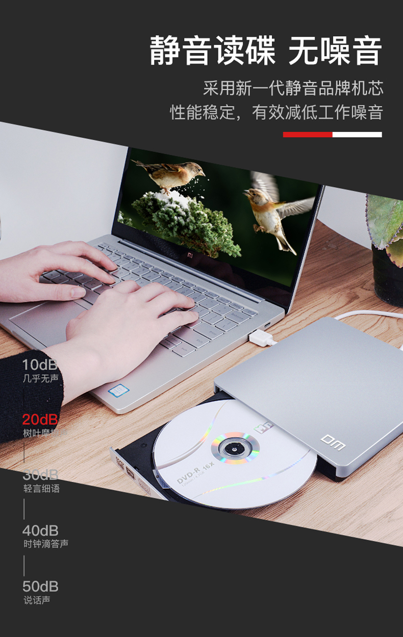 DM  DVD刻录机-外置便携-USB移动光驱台式机笔记本Type-C通用双接口