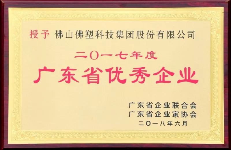 佛塑科技荣获“2017年度广东省优秀企业”称号，公司党委书记、董事长黄丙娣荣获“2017年度广东省优秀企业家”称号