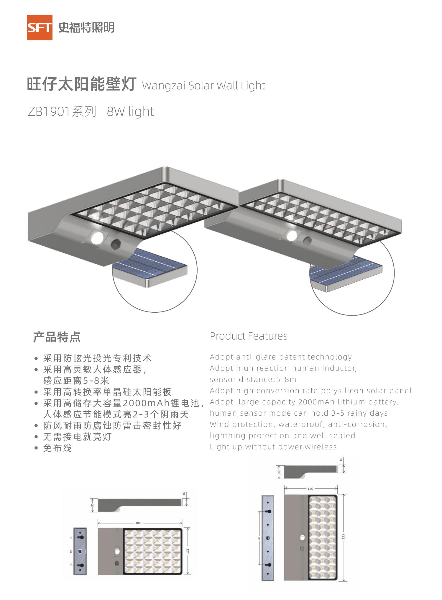 旺仔太陽能壁燈 ZB1901系列 