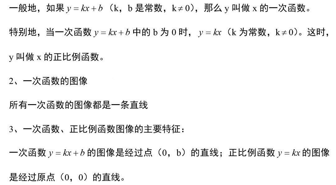 中考数学：一次函数、二次函数、反比例函数的知识点
