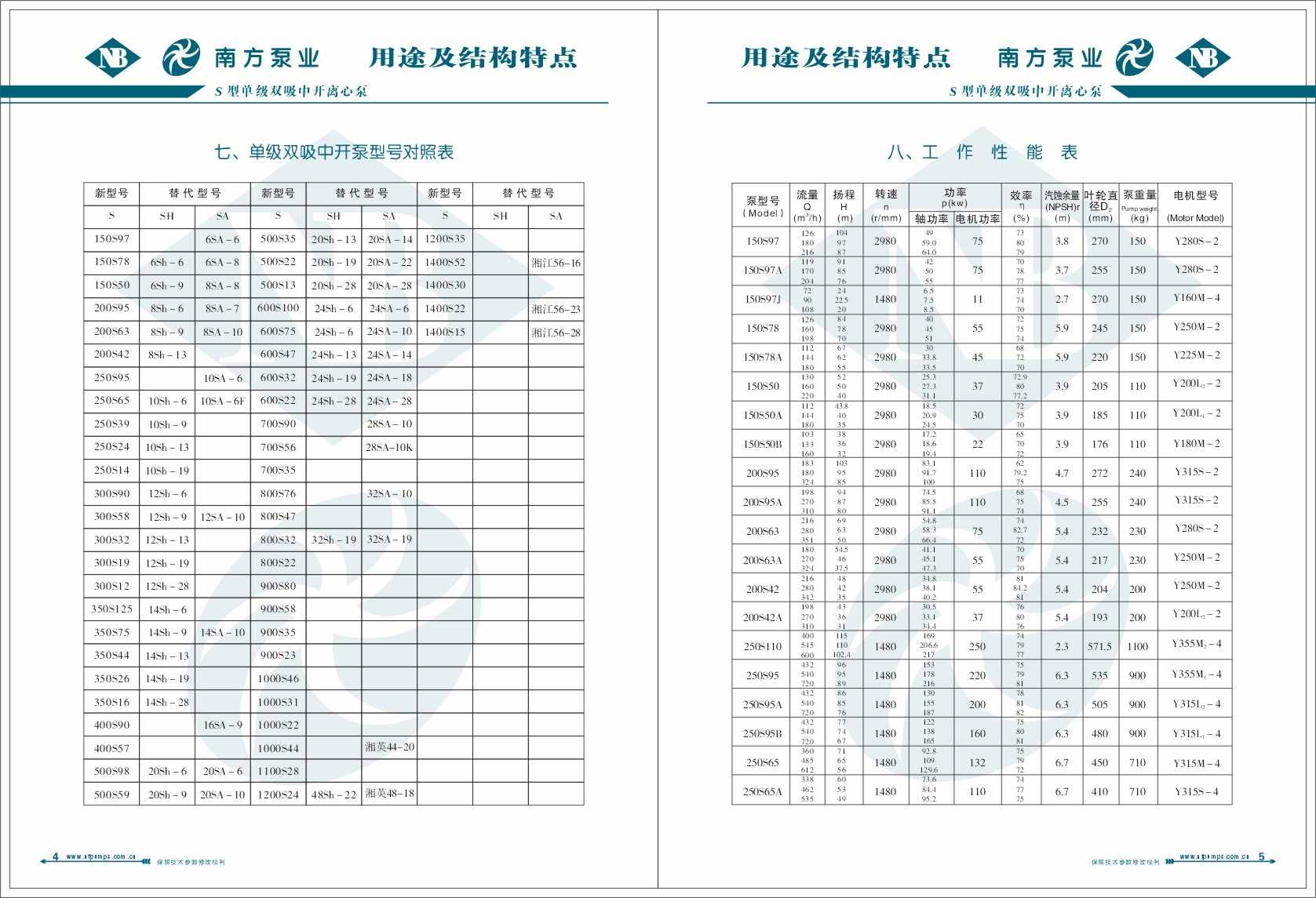 南方泵业S型中开泵、双吸泵样本