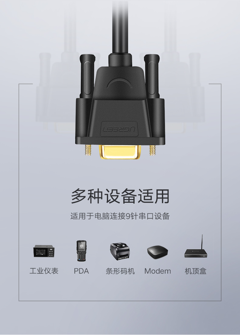 绿联20145-DB9串口线 RS232线 公对母延长线