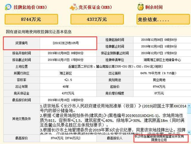 住保公司以起始价斩获麓山南路A4地块