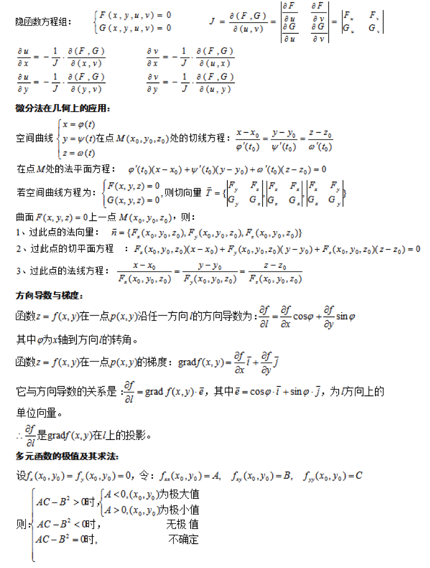 成考《专升本-数学》复习必背公式第三节