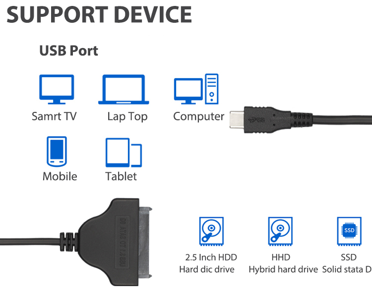 Type C to SATA Adapter Cable for 2.5' External Hard Drive