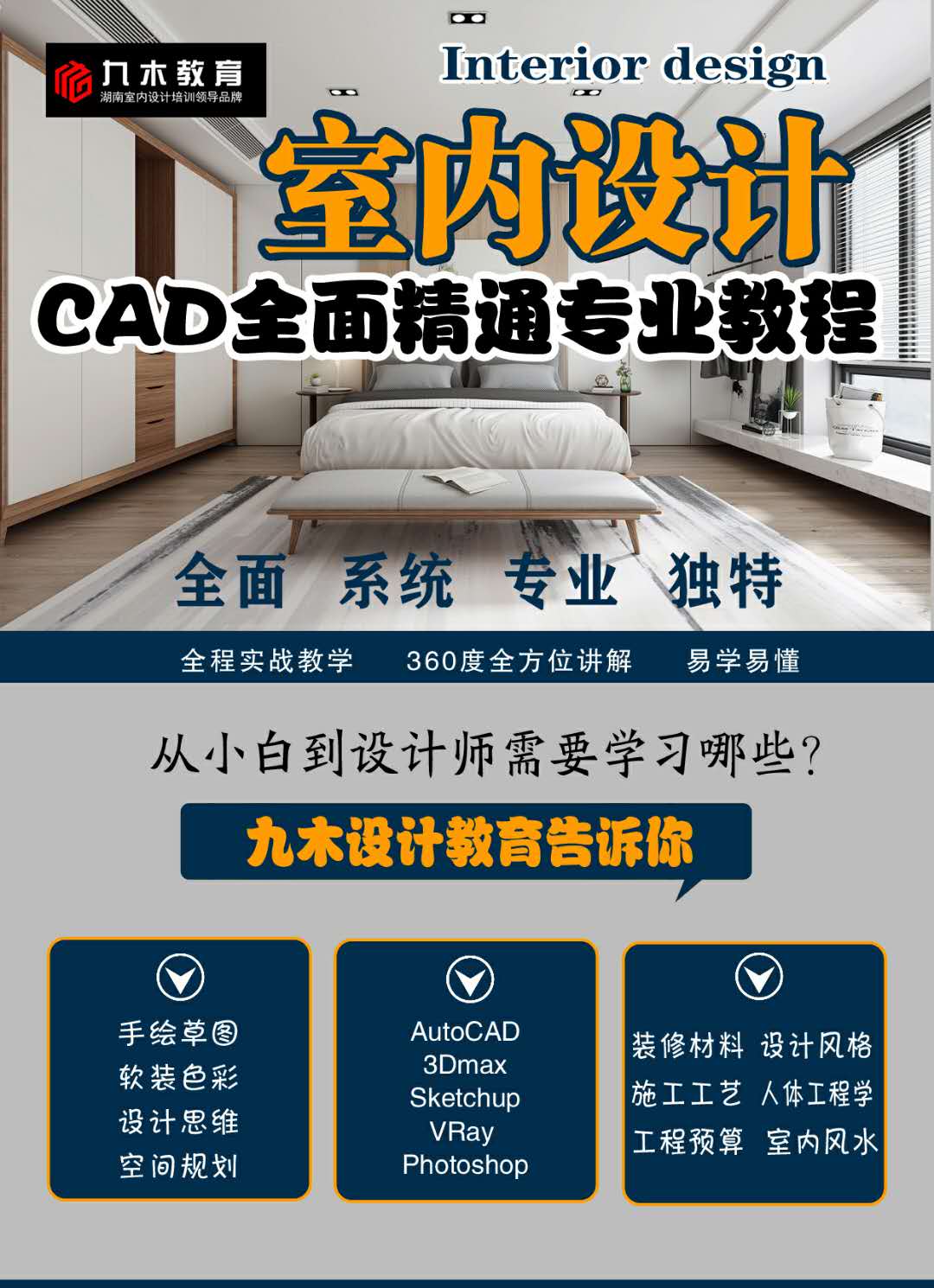 室内设计线上手绘、cad、3d、ps、草图、酷家乐开课啦