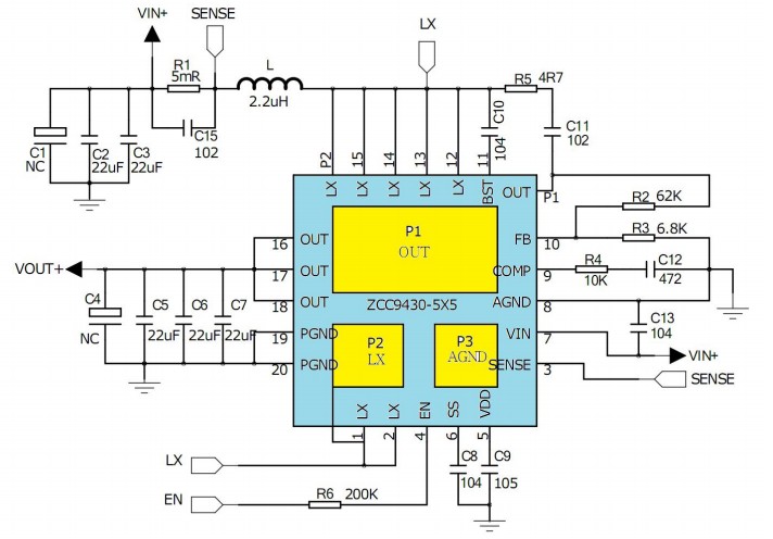 ZCC9430集成MOSFET同步升压IC
