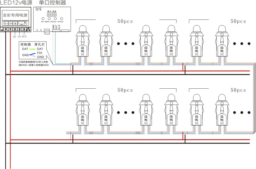 12mm12v续传全彩穿孔灯