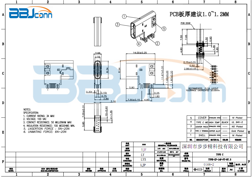  TYPE-CF-14P-FT-H7.2生产厂家|定制厂商|批发采购价格-深圳市步步精科技有限公司