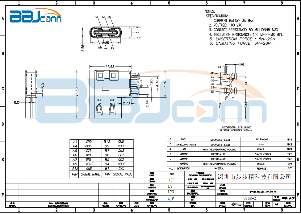 TYPE-CF-6P-FT-H7.2生产厂家|定制厂商|批发采购价格-深圳市步步精科技有限公司