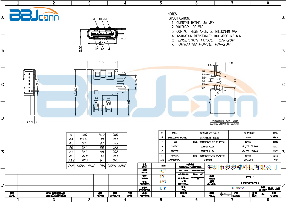 TYPE-CF-6P-FT生产厂家|定制厂商|批发采购价格-深圳市步步精科技有限公司